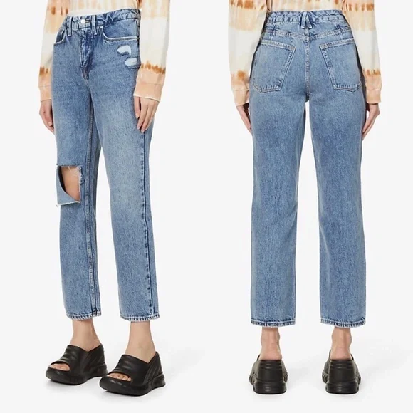 Good American Good 90s Duster Tapered High Rise Jeans in Blue950 Size 16 - Picture 1 of 6